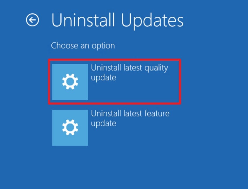 uninstall the latest quality