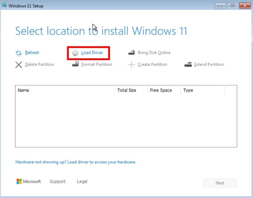load driver windows setup interface