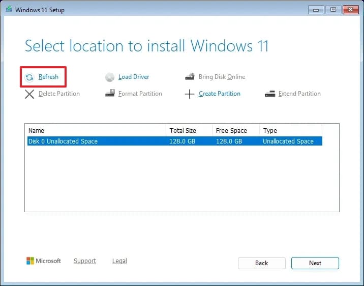 refresh windows setup drive list