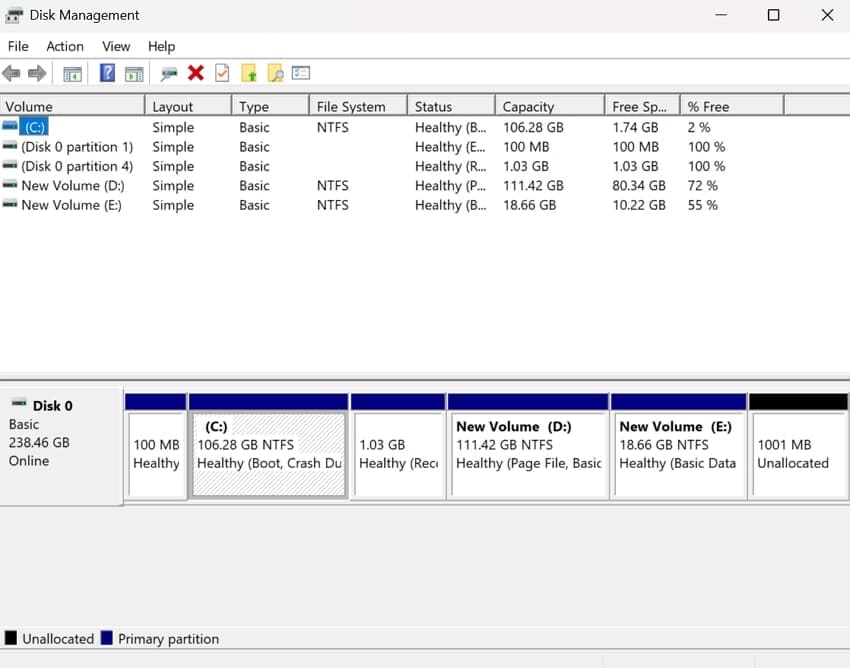verify layout matches disk management