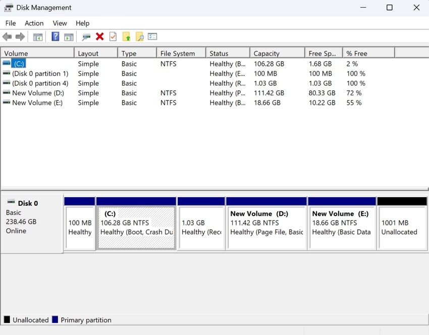 check drive disk management