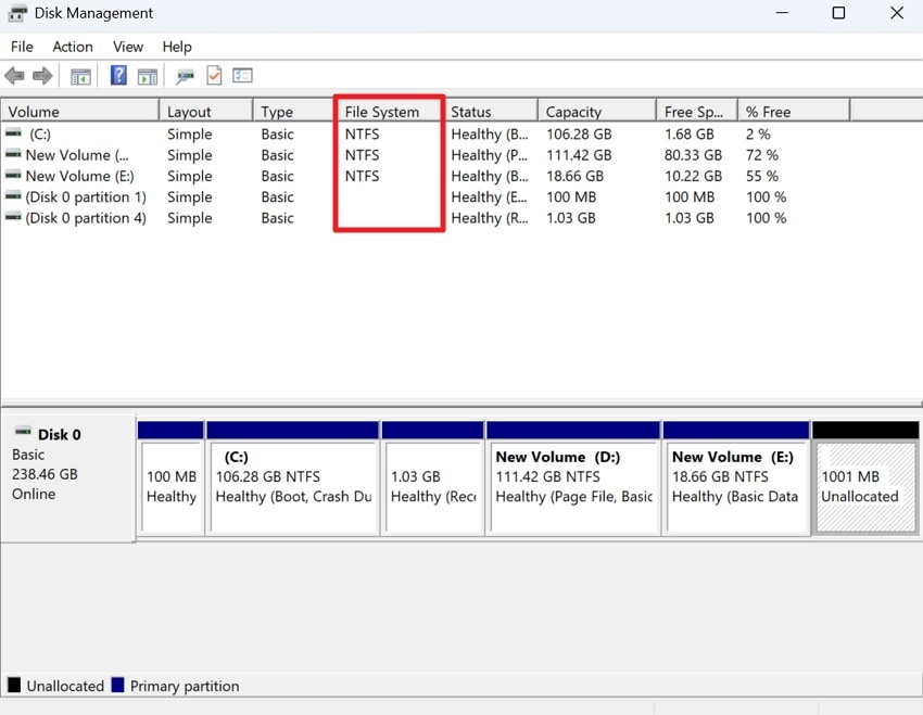 check drive file system