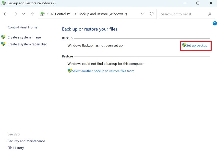 create new backup configuration