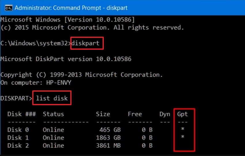 check disk partition style