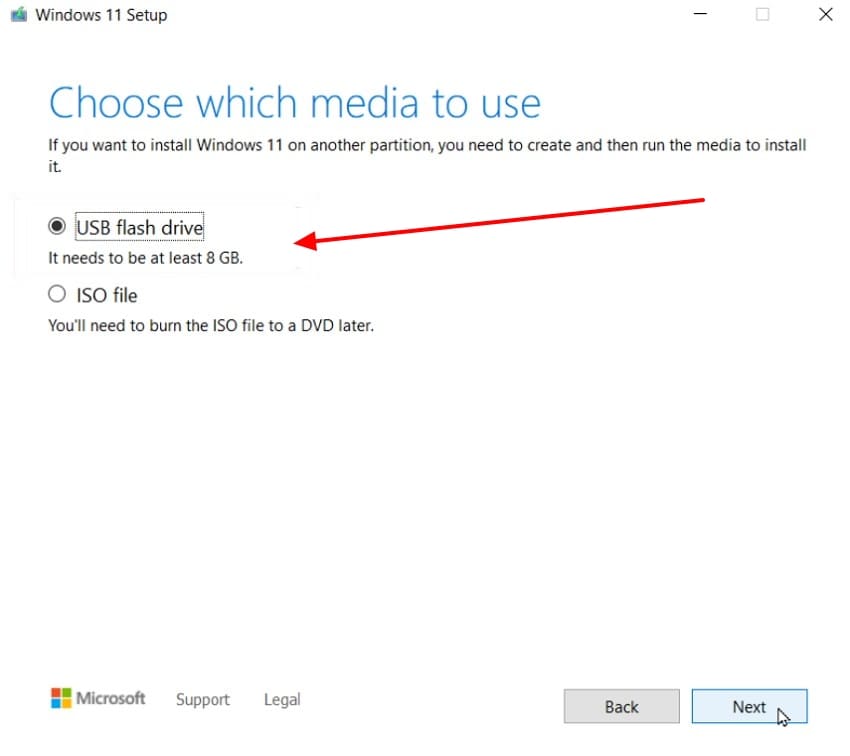 choose usb installation media