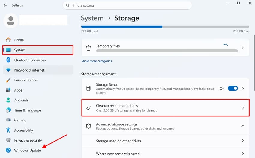 check available storage space