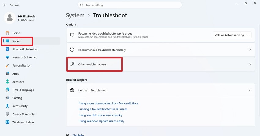 access other windows troubleshooters