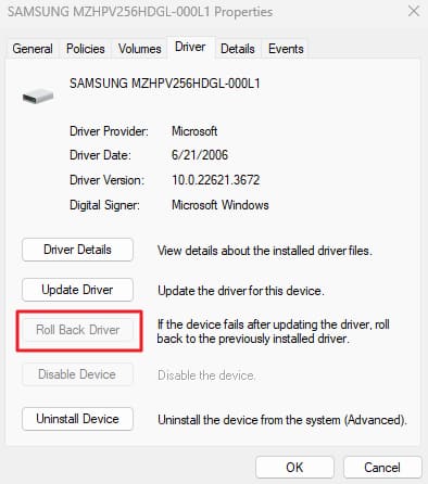 roll back driver