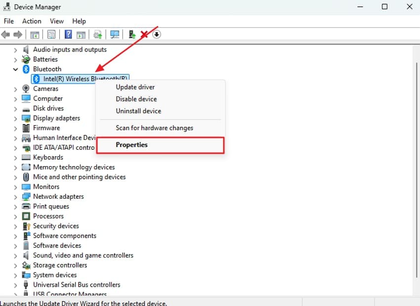 access bluetooth device properties