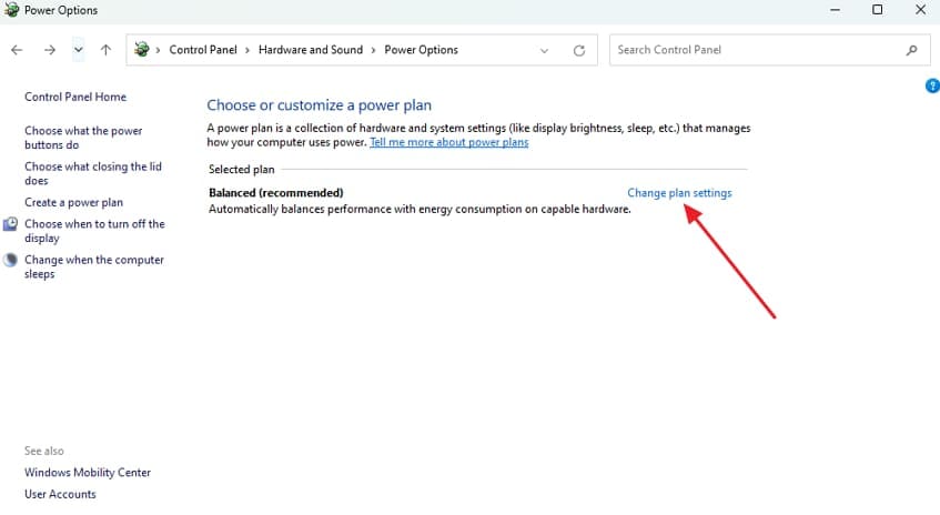 click change plan settings
