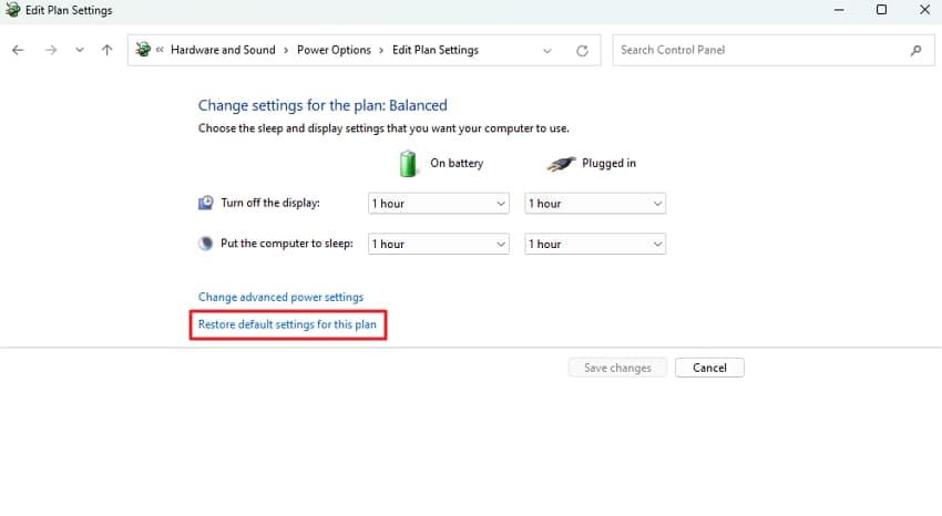 restore default settings