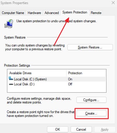 create a restore point