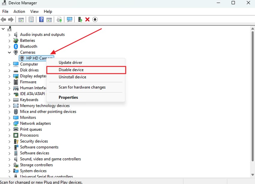 disable device via device manager