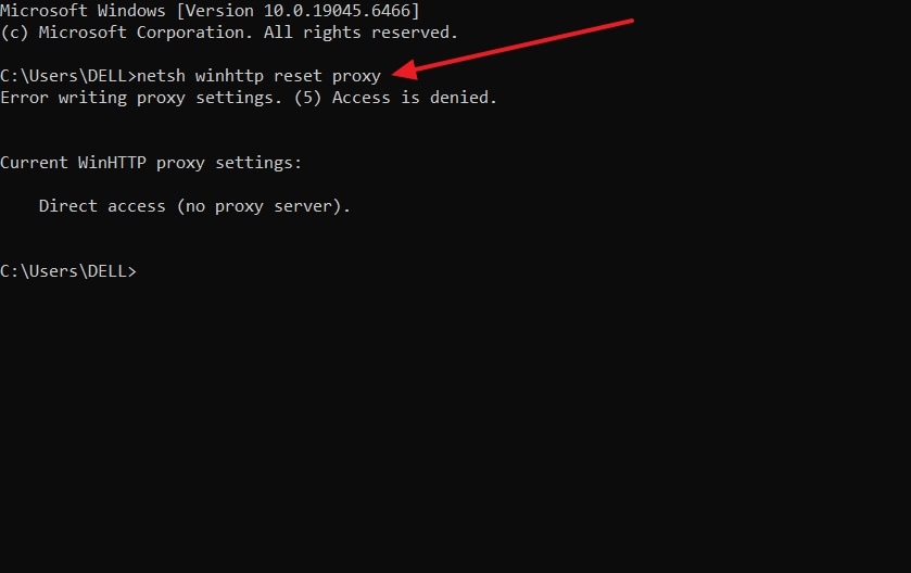 reset winhttp proxy
