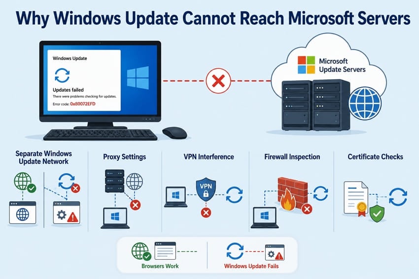 reasons windows update not reach server