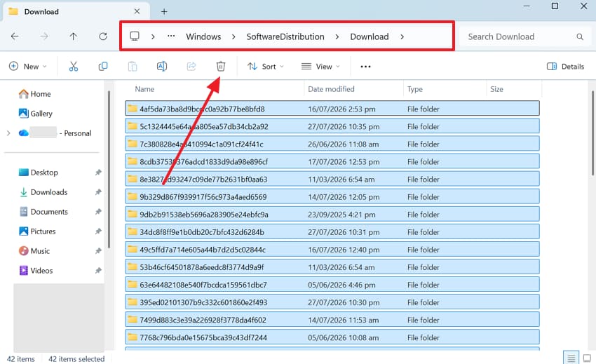 delete softwaredistribution folder