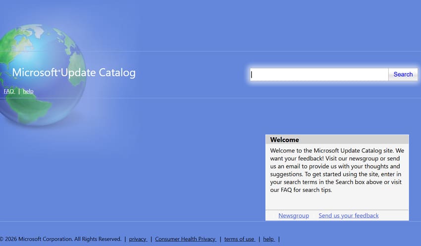 open Microsoft update catalog