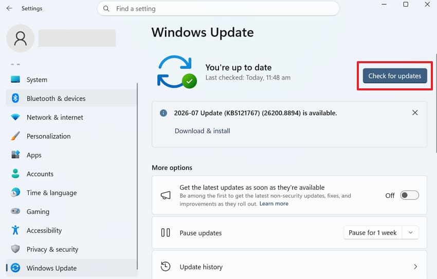 check for windows update