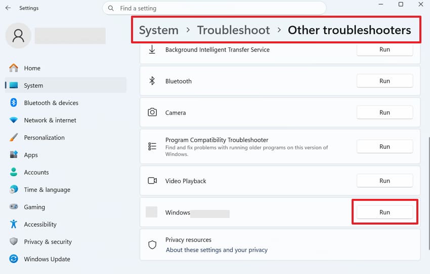 run windows troubleshooter