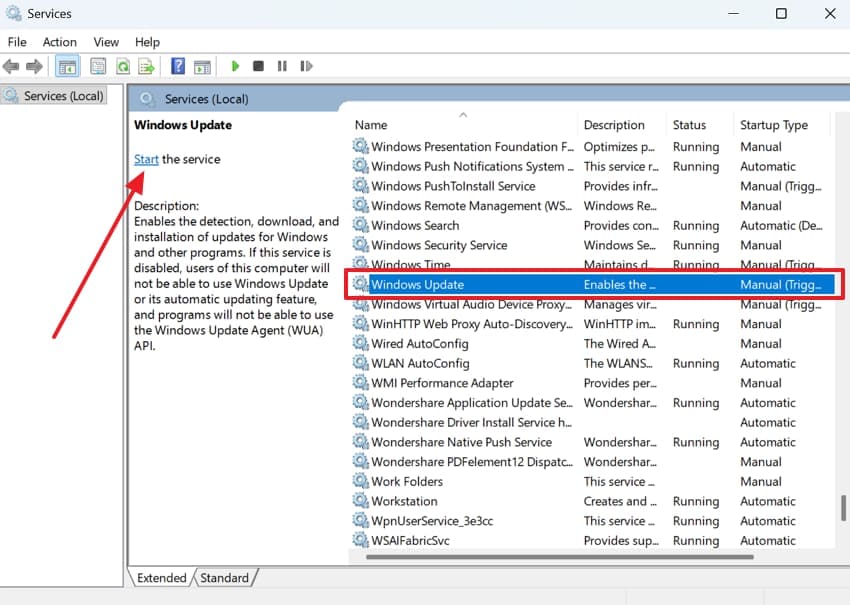 start windows update service