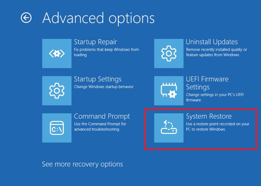 system restore from advanced options