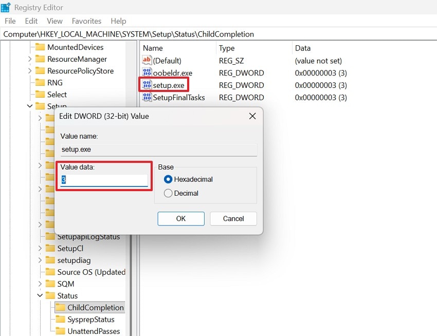 change setup exe value to 3