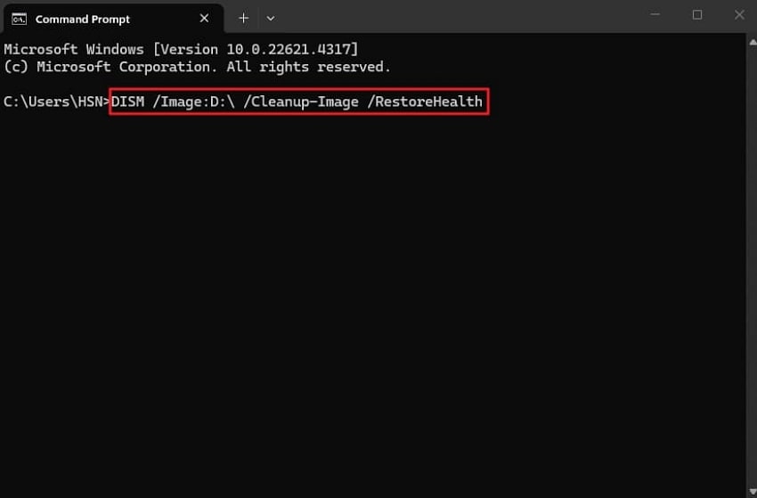 enter dism command