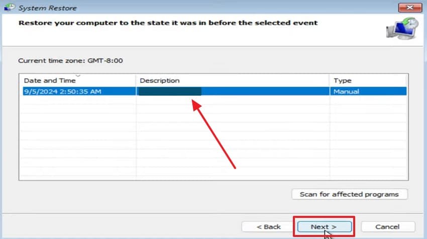 choose a restore point
