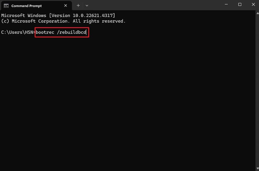 rebuild boot via command prompt