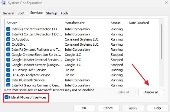 hide all Microsoft services