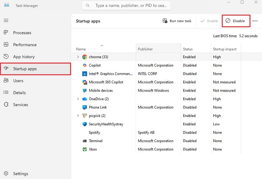 disable startup apps