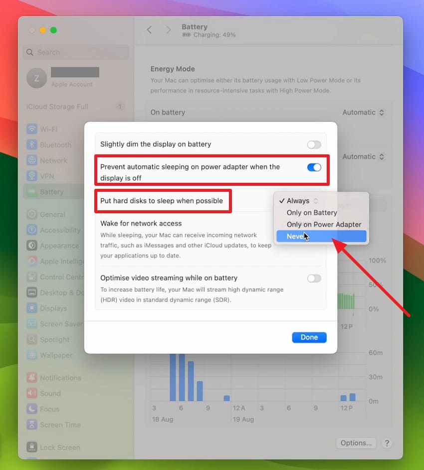 adjust hard disk sleep
