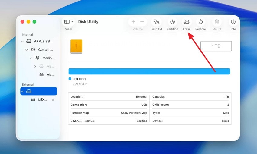 erase external disk volume