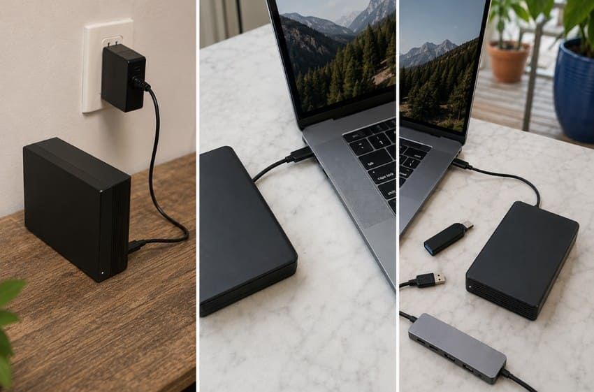 check external drive power
