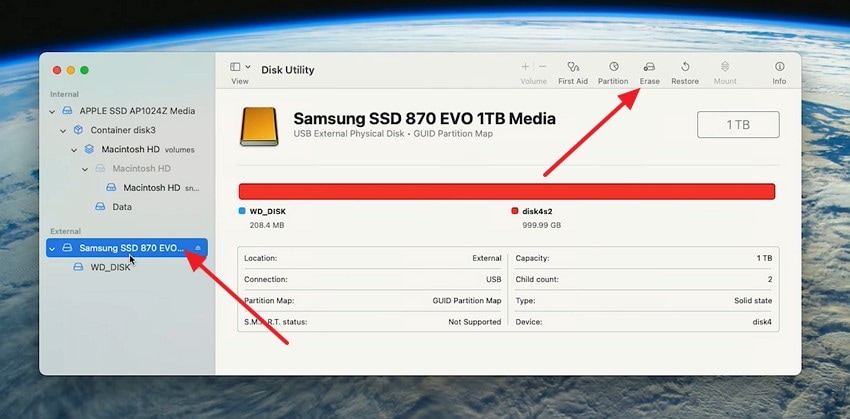 select physical disk for erase