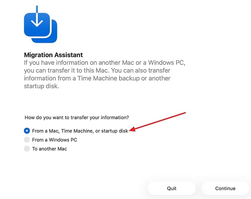 choose from time machine tranfer