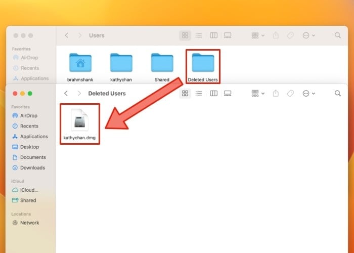navigate to deleted users folder
