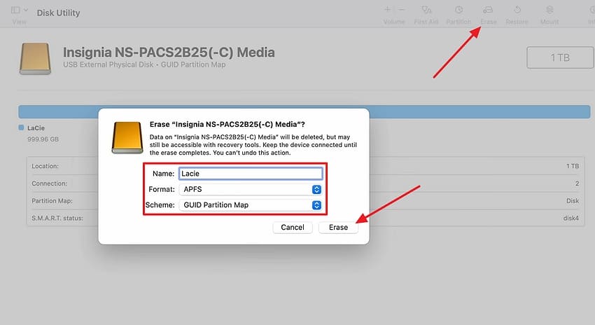 configure apfs erase settings