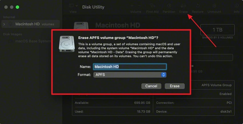 erase internal disk data