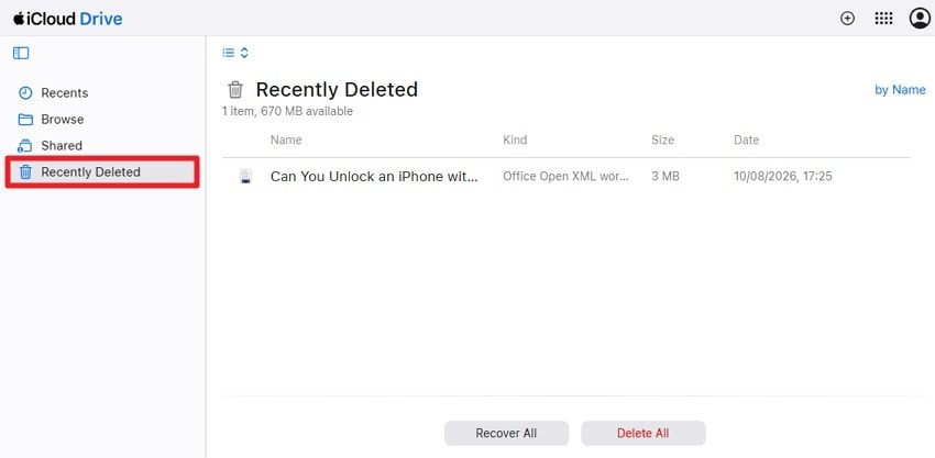 go to recently deleted