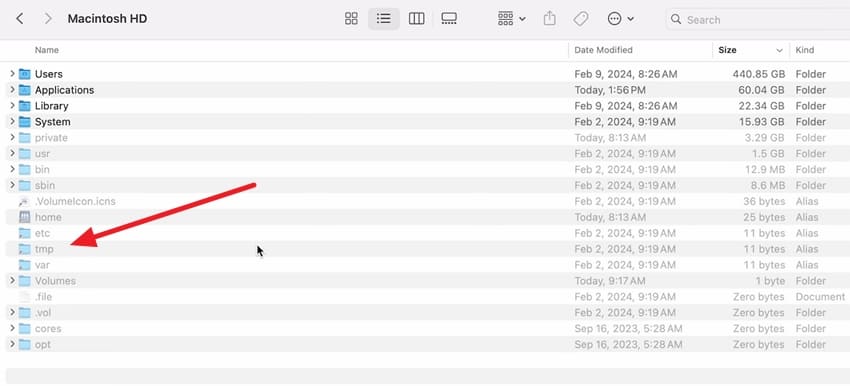system files revealed inside finder