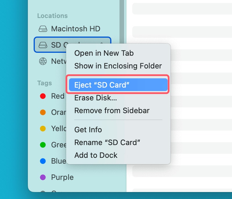 memory card safely removed finder