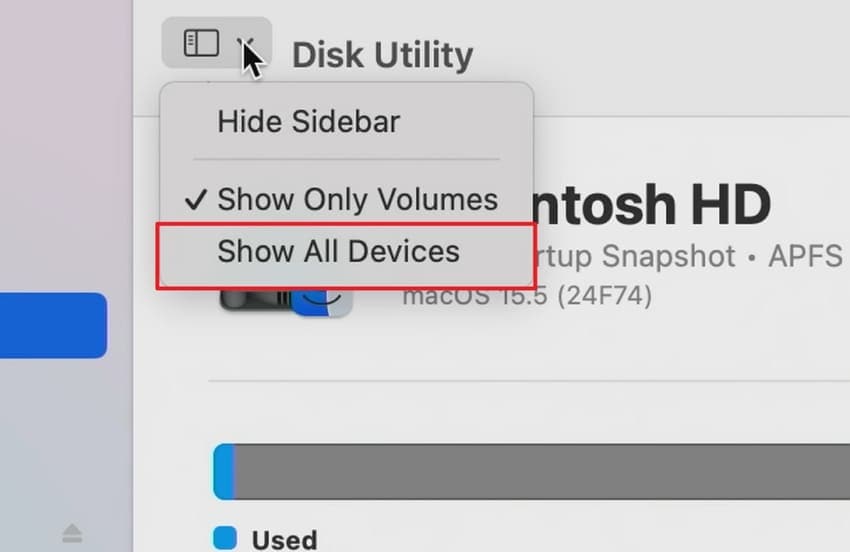 show all devices menu option