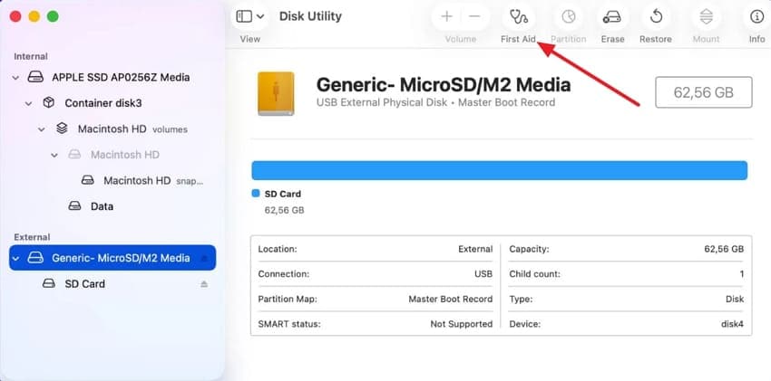 memory card repair tool highlighted
