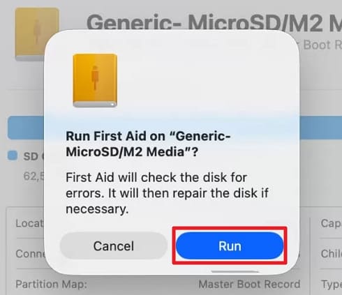 disk repair run button