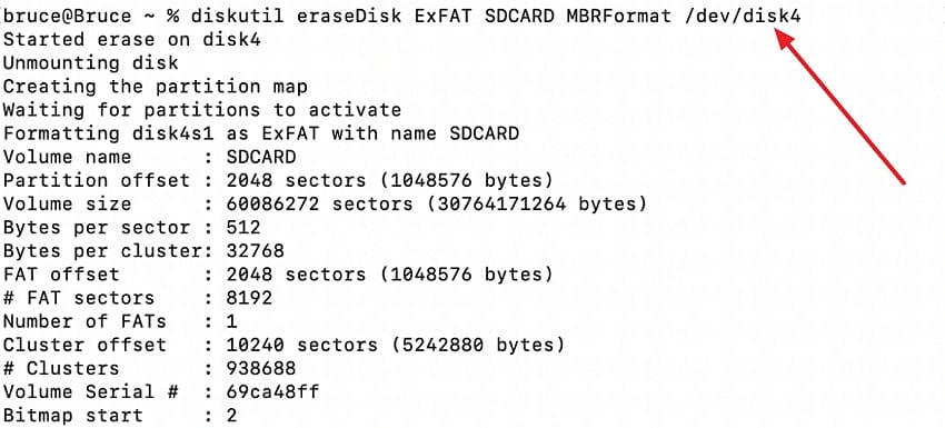 sd card formatted using diskutil