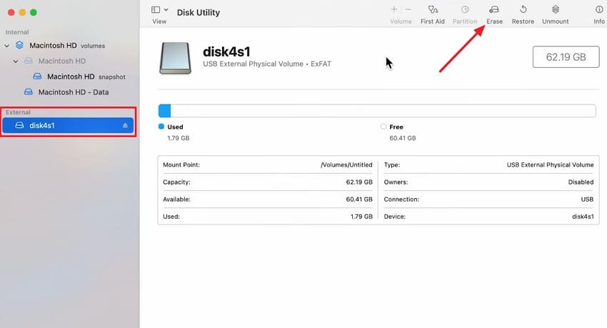 external memory card erase option