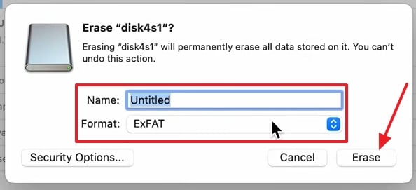 memory card format configuration window