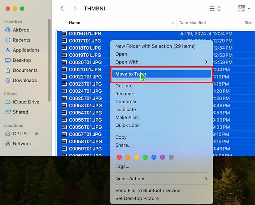 selected card files moved trash