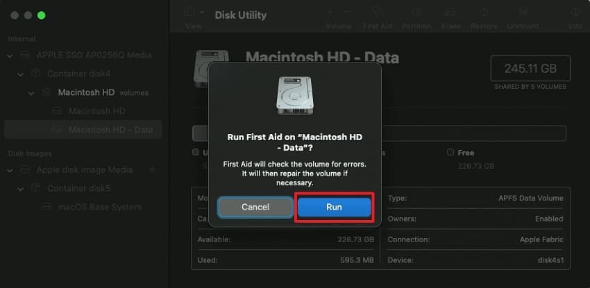 run first aid disk check